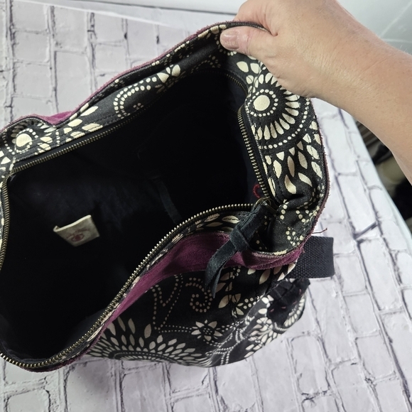 Vtg y2k Lucky Bag canvas floral suede large tote bucket bag - Picture 4 of 9